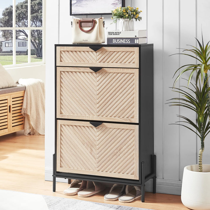 VIPLUMI Schmal Schuhschrank mit 2 Klappen platzsparender, Schmaler Geschlossen Schuhregal Schuh Schr
