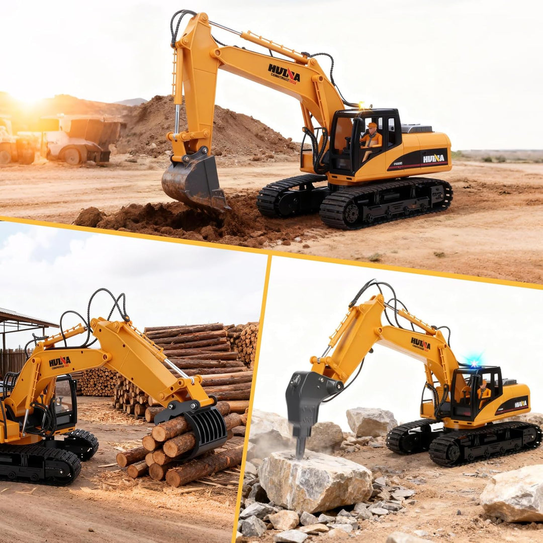 FORMIZON Löffel Hydraulikhammer Holzgreifer 3-in-1 2.4GHz Ferngesteuerter Bagger ab 8 Jahre, 1:14 Ma