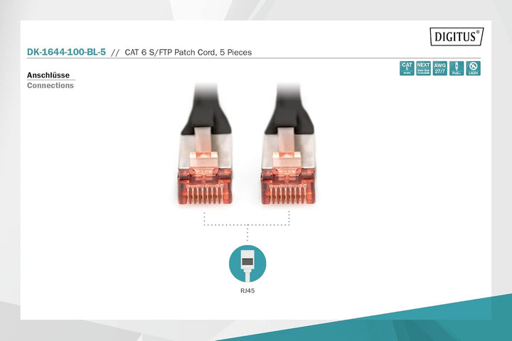 DIGITUS LAN Kabel Cat 6 - 10m - 5 Stück - RJ45 Netzwerkkabel - S/FTP Geschirmt - Kompatibel zu Cat 6