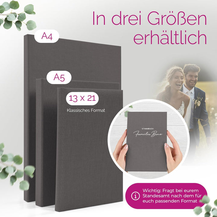 Hochzeitideal Stammbuch 'Serie 311' A4 dunkelgrau | Handgefertigt aus Buchbinderleinen 31,5x25 cm |