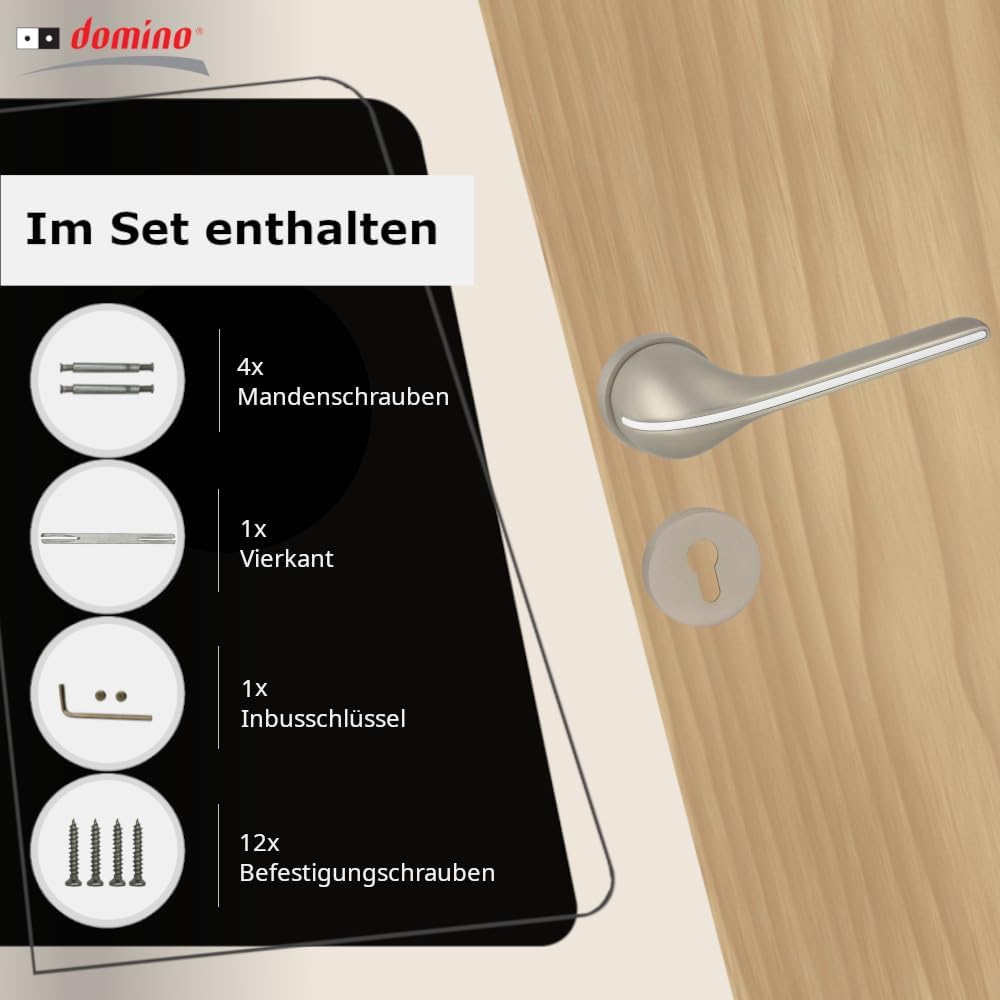 domino Türgriff Drückergarnitur PZ-Profilzylinder Set | Rund-Rosette | Türklinke für Kellertür & Inn