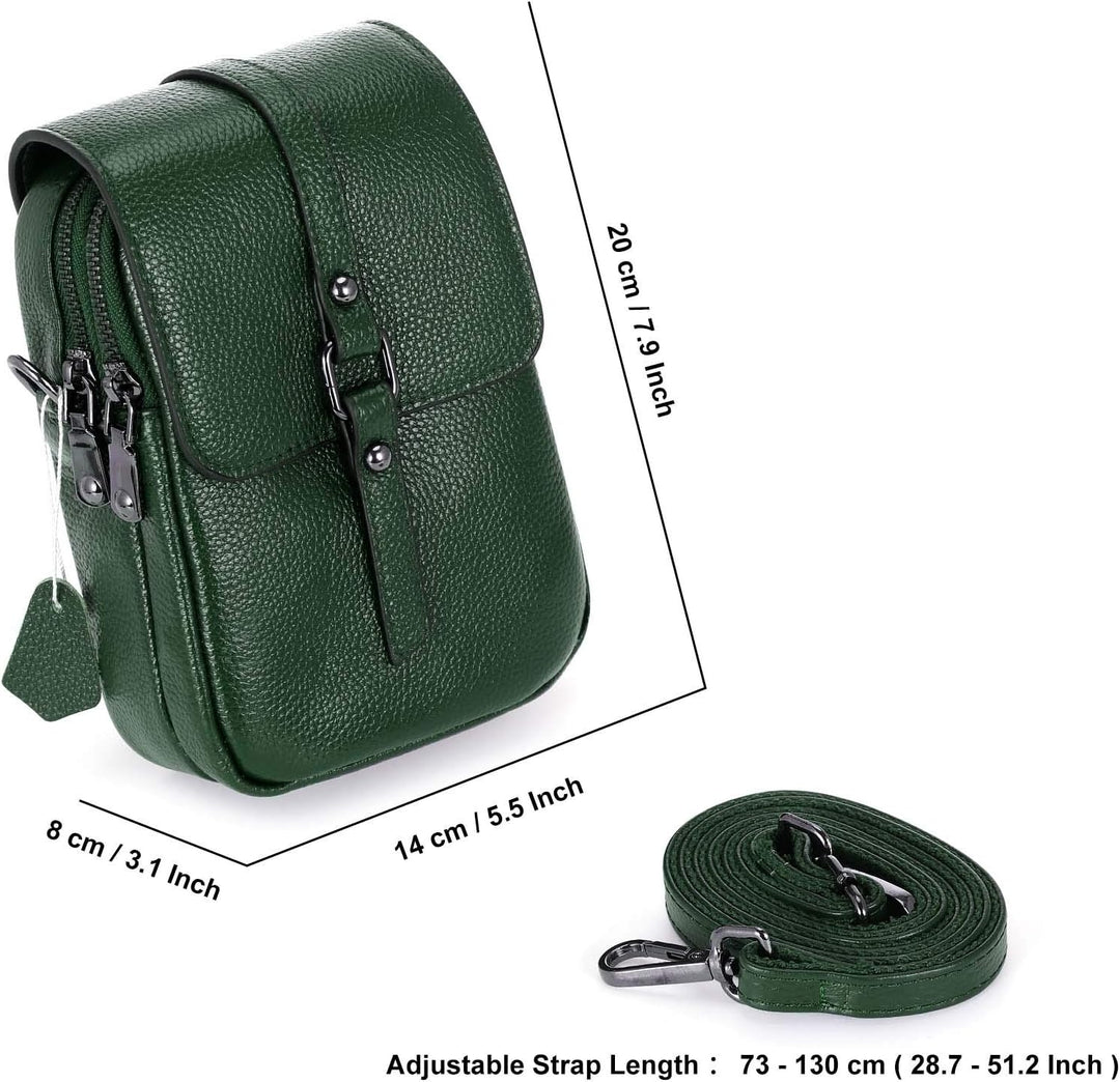 HAWEE Mode Damen Handytasche mit Riemen Echtes Leder Crossbody Handy Umhängetasche Leicht Damen Schu