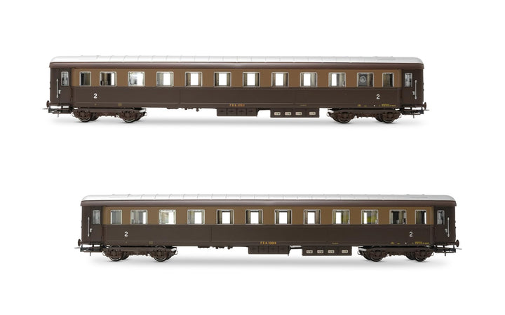 Rivarossi HR4367 FS, 2er-Pack Bz 33010 Typ 1946 2. Klasse, eines mit „ristoro“-Abteil, Castano-Isabe