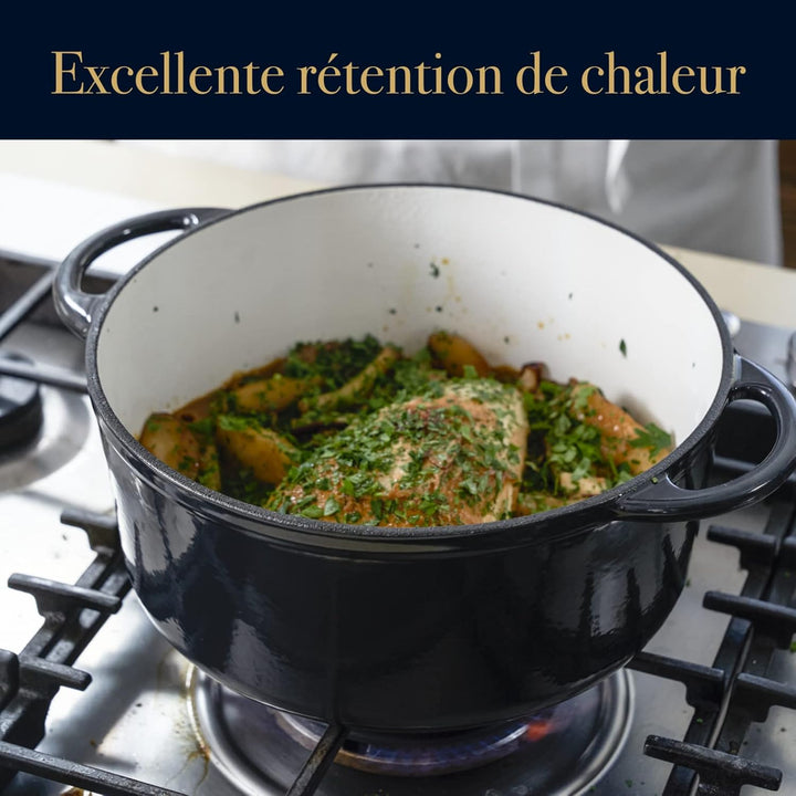 TEFAL Pierre Gagnaire Heritage Gusseisen-Bräter, rund, 21 cm, 3,3 l, Kondensationsdeckel, robuste Em