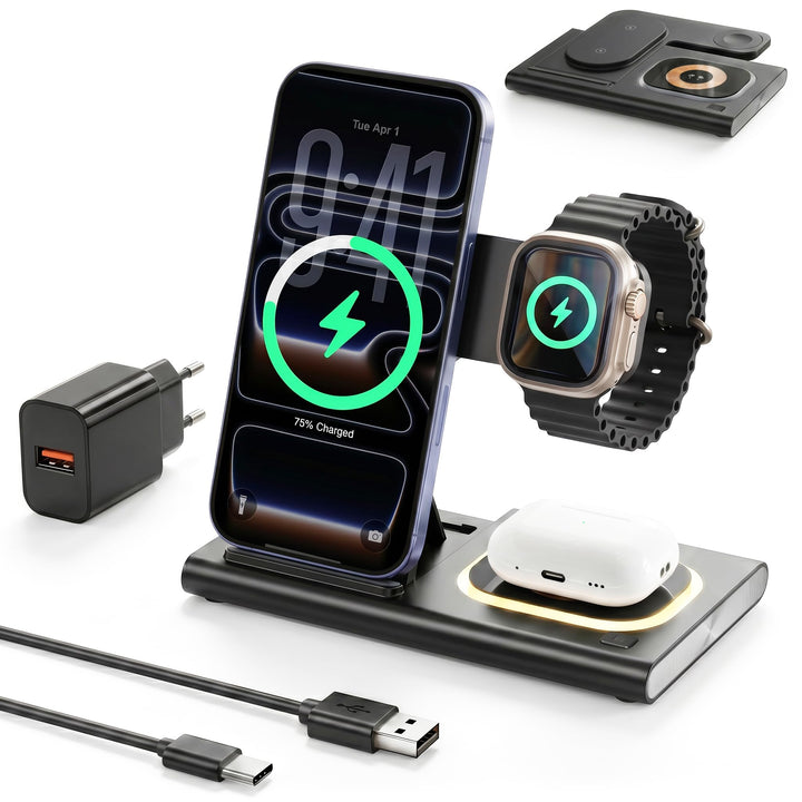 Aimtel 3 in 1 Induktive Ladestation Faltbare&amp;Nachtlichter Kompatibel mit iPhone 17/17 Pro/17 Pro Max