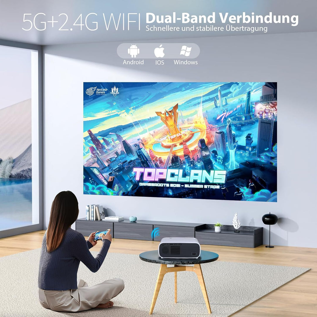 2025 Neues Hochleistungsbeamer, unterstützt Switch und PS5 ohne Verzögerung, Beamer mit WiFi und Blu