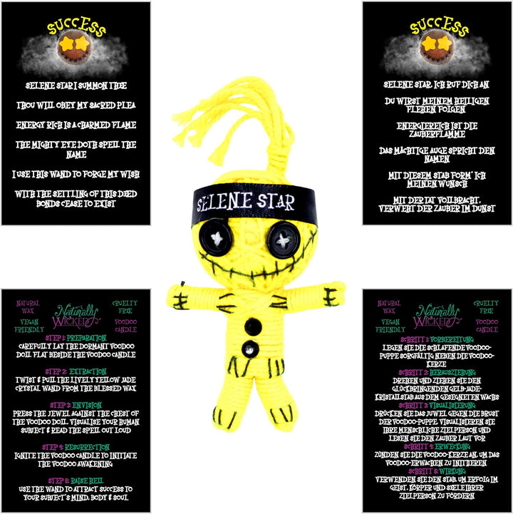Naturally Wicked Voodoo Erfolgs Kerze | Inklusive Voodoo-Puppe und Kristallstab | Vegane Kristallzau