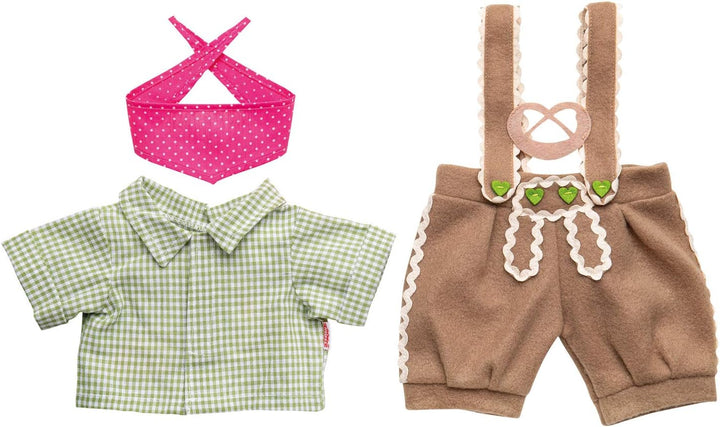 Heless 1114 - Bekleidungs-Set für Puppen, 3 teilig mit Trachtenhose, Hemd und Halstuch, Grösse 28 -