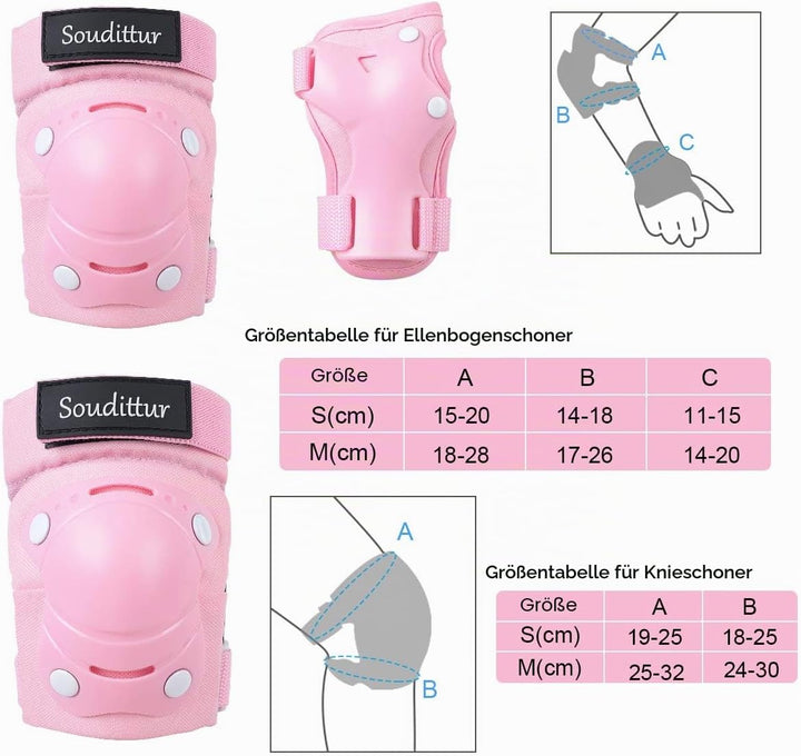 Soudittur Knieschoner Kinder Inliner Protektoren Set 3 IN 1 Knieschützer Kinder Ellenbogenschoner Ha