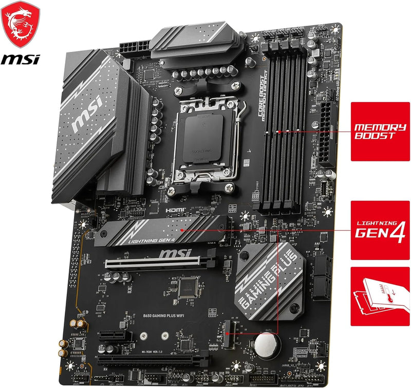 MSI B650 Gaming Plus WiFi Motherboard (unterstützt AMD Ryzen 7000 Prozessoren, AM5 - DDR5 Memory Boo