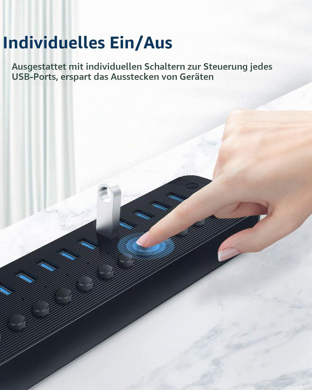 ORICO USB Hub 3.0 Aktiv 13 Ports 60W Mit Netzteil Einzelne EIN/Aus-Schalter und 12V / 5A Energien-Ad