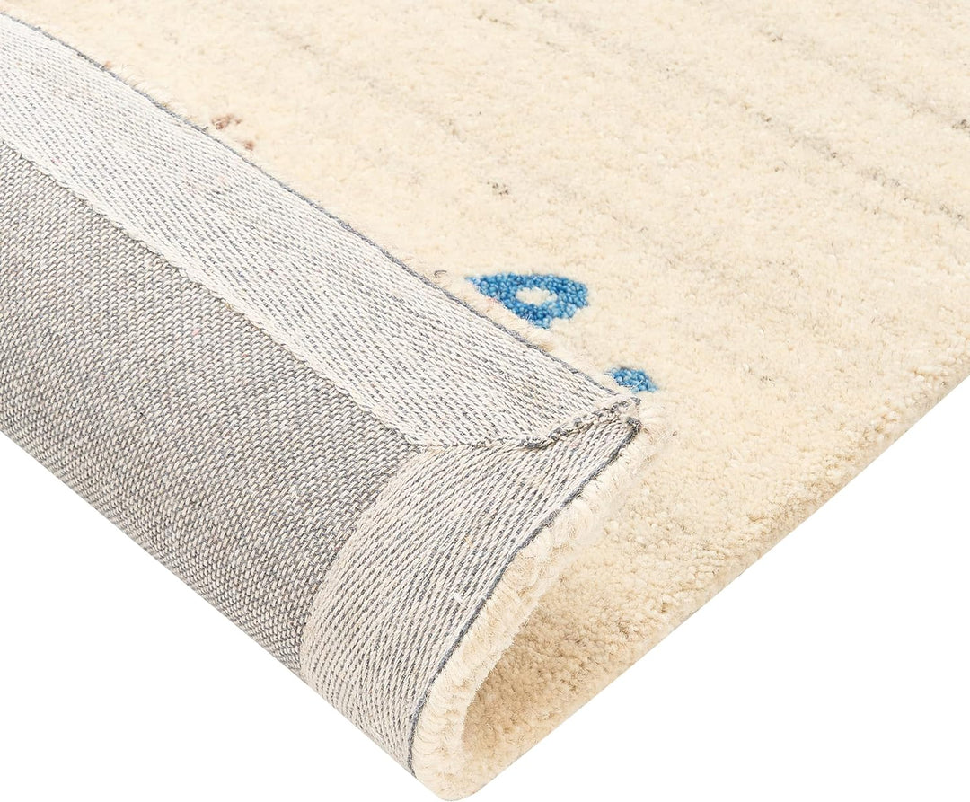 Gabbeh Teppich beige 80x150 cm Hochflor mit Muster weich handgetuftet rustikal Yali