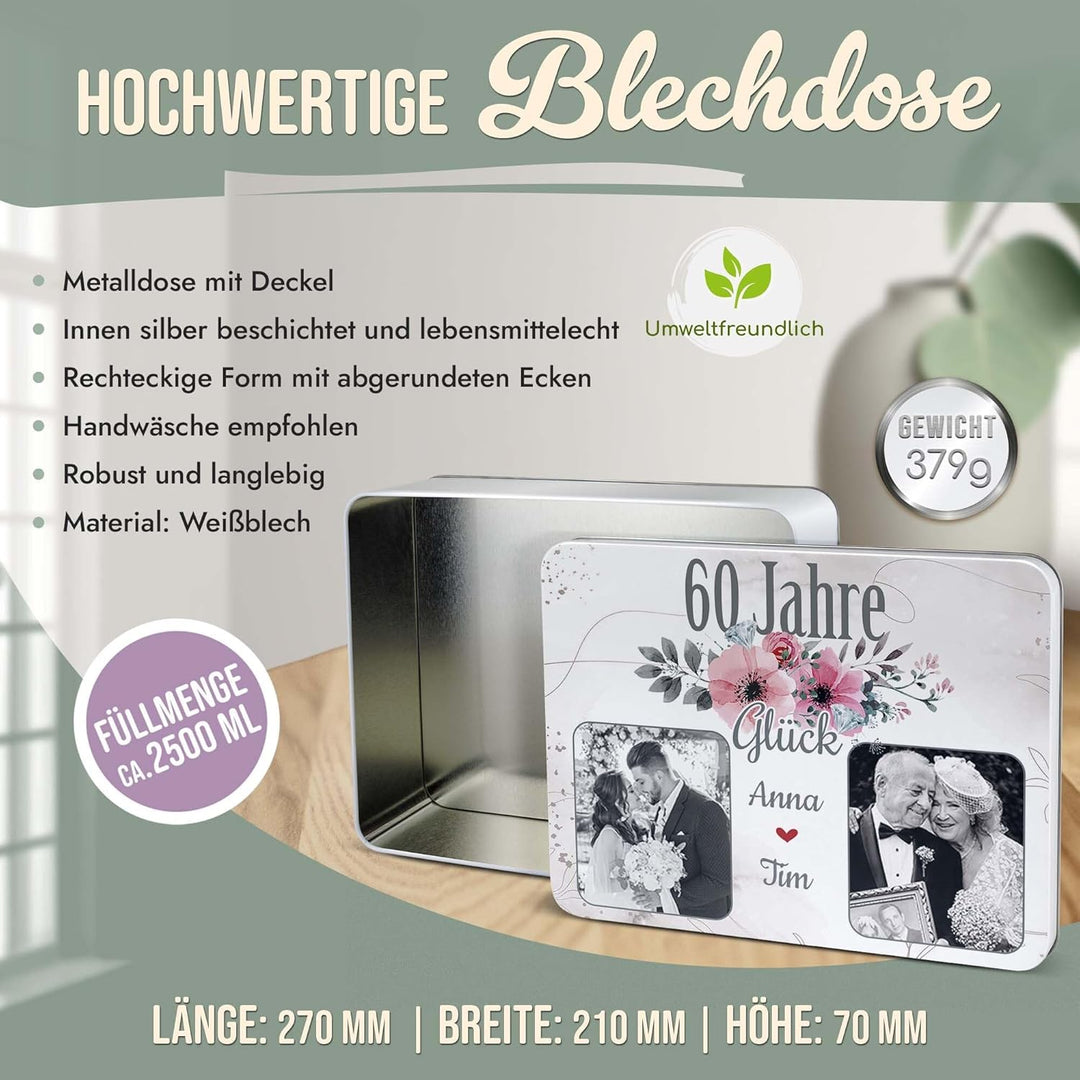 Print Royal PR Geschenkdose zur Diamantenen Hochzeit - 60 Jahre - mit Fotos &amp; Namen - Erinnerungsbox