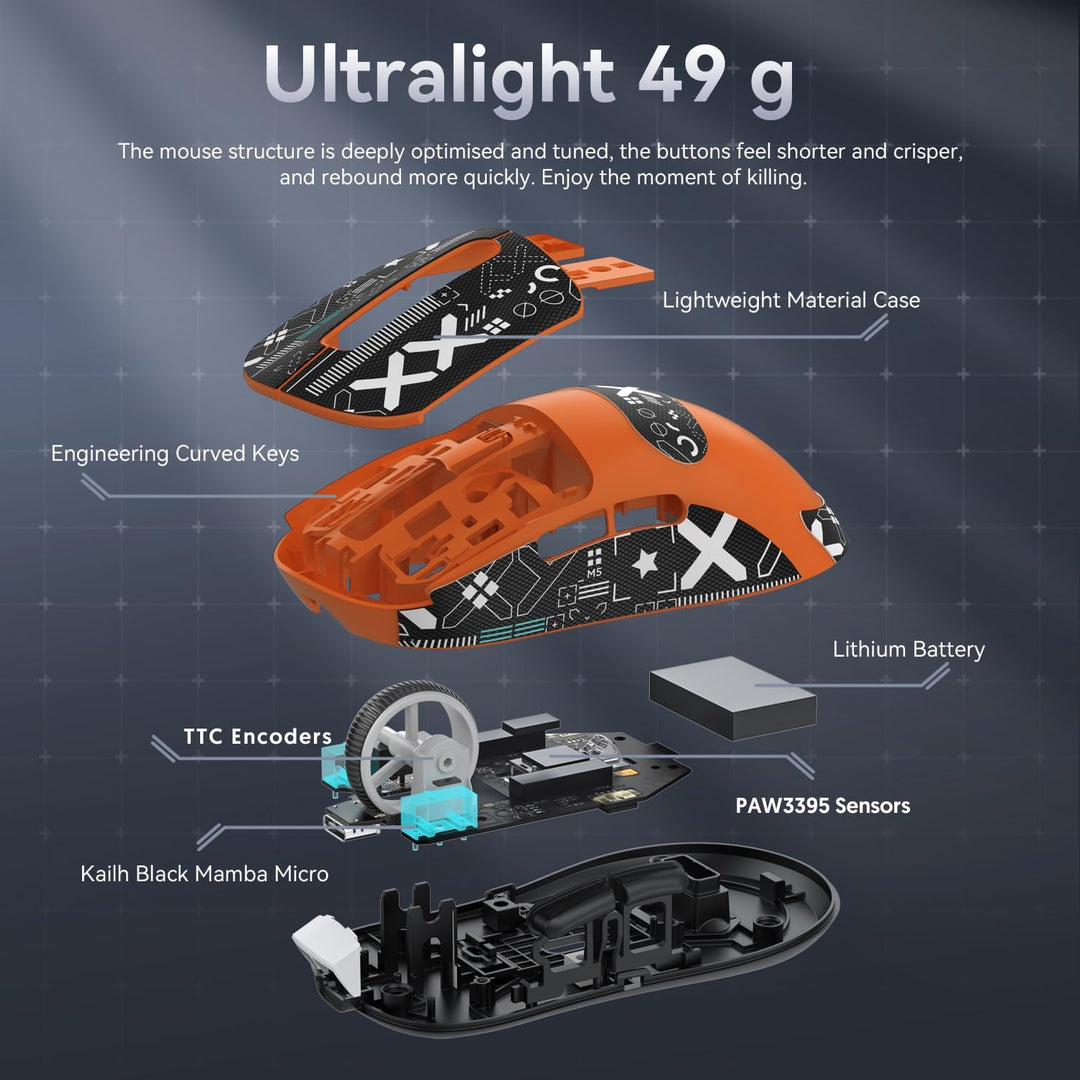 ATTACK SHARK X3 49g Superlight Mouse with Tape, PixArt PAW3395 Gaming Sensor, BT/2.4G Wireless/Wired