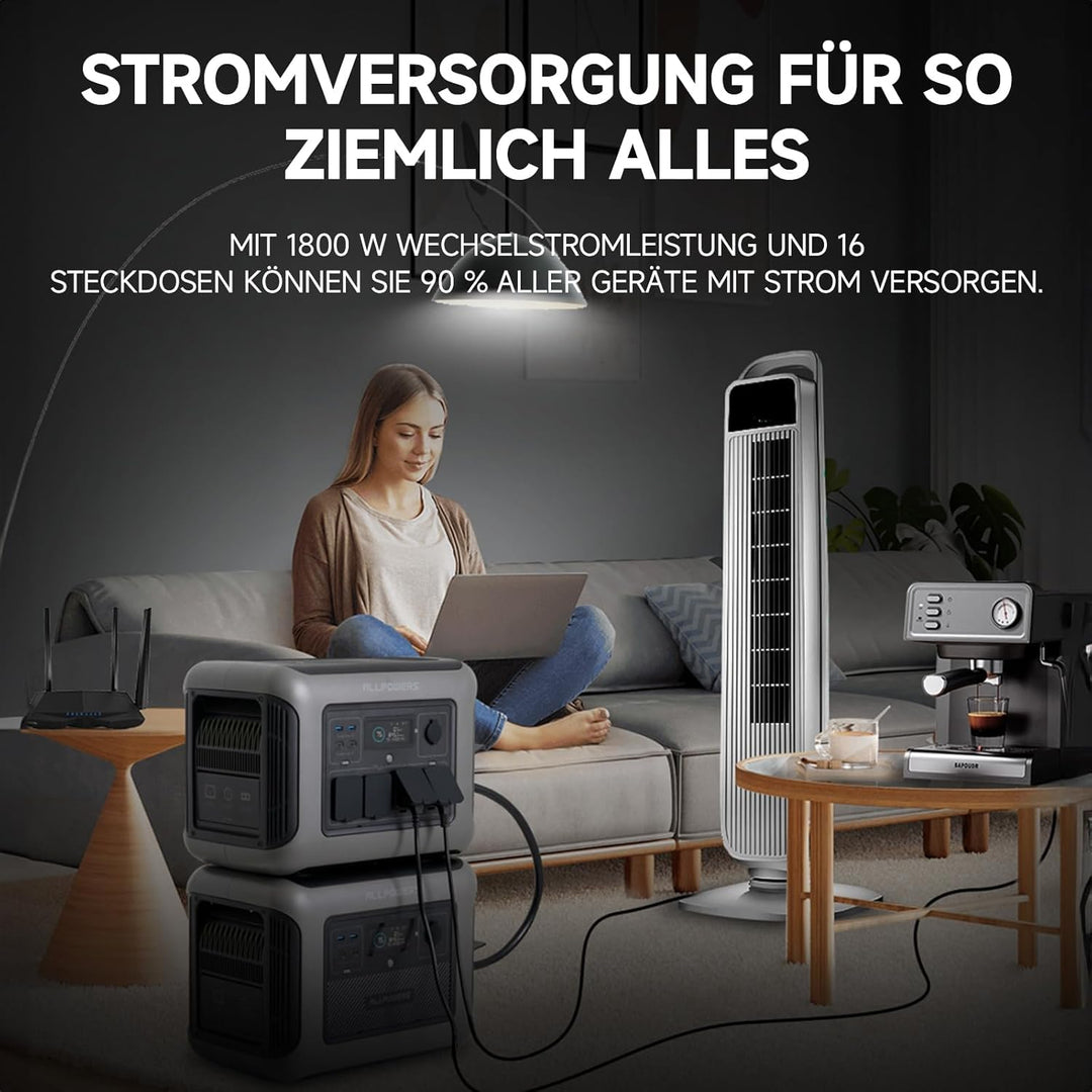 ALLPOWERS Tragbare Powerstation R1500 mit Zusatzakku B1000, Kapazität von 1152Wh auf 2304Wh LiFePO4