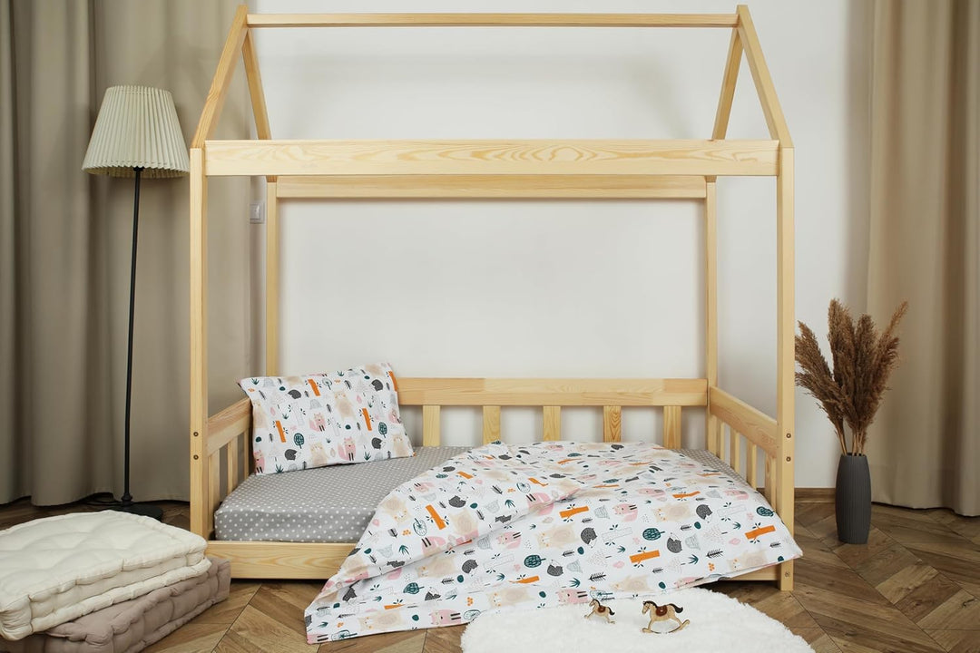 Spannbettlaken 80x160 cm (100% Baumwolle) + Bettbezug 120 x 170 cm + Kissenbezug für Kinder 40x60cm