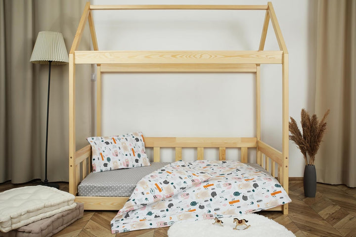 Spannbettlaken 80x160 cm (100% Baumwolle) + Bettbezug 120 x 170 cm + Kissenbezug für Kinder 40x60cm
