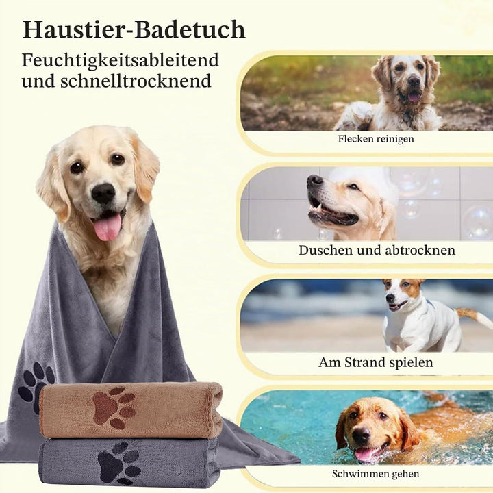 Hundehandtuch Set Extra Saugfähig, 2 Stück Mikrofaser Handtuch Hund Grosse Hunde und Katzen, 70x140c