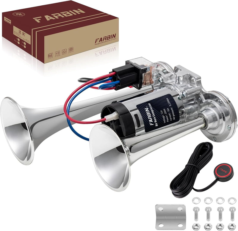 12V LKW Hupe Luft Horn, Super Laut Doppelrohr Lufthorn Elektrische Auto Air Horn-Kit für Alle Fahrze