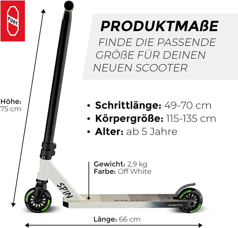 PUKY SPIN | Hochwertiger Roller für Kinder 5+ | One Piece Bar Aluminium-Lenker | 100mm PU Rollen | L