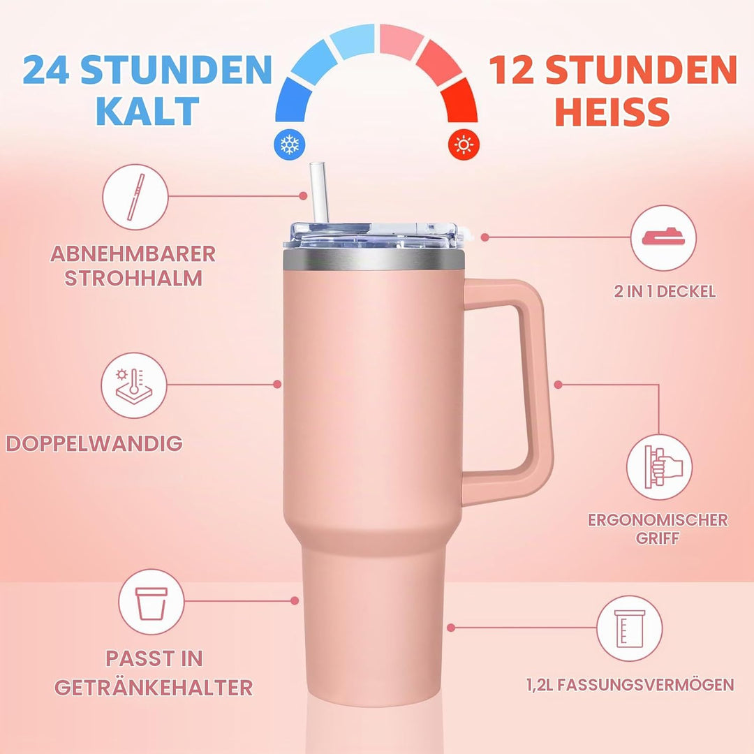 HNCY Thermobecher mit 2-in-1-Deckel 1180ML, Kaffeebecher to go Thermo, Trinkbecher mit Deckel und St