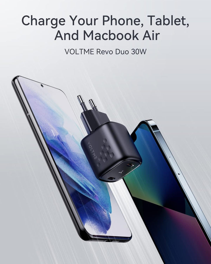 VOLTME USB C Ladegerät, 30W GaN Schnellladung mit PD3.0 QC3.0 PPS, Kompakt Doppel Netzteile kompatib