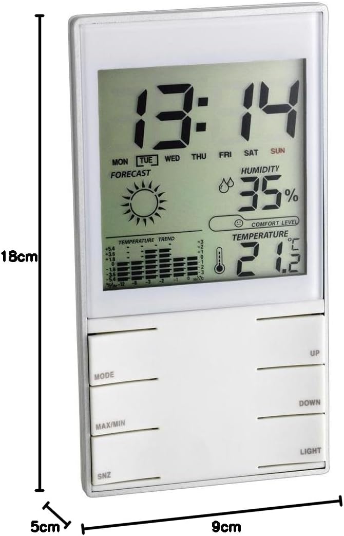 TFA Dostmann Digitale Wetterstation, Innentemperatur, Luftfeuchtigkeit, Komfortstufe, Temperaturdiag