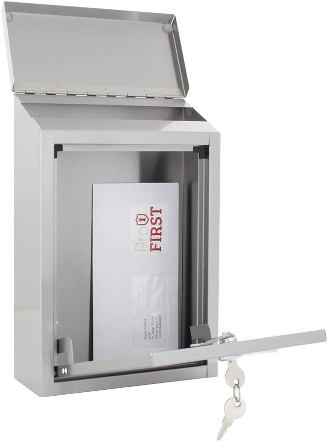 Profirst Mail PM 760 Briefkasten Edelstahl Silber Zylinderschloss 2 Schlüssel Sichtfenster Namenssch