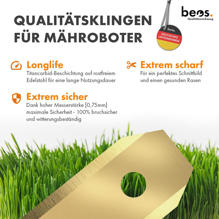 BEOS 30 x Premium Titan Ersatzmesser + Schrauben - Ersatzklingen für Premiummarken Husqvarna, Garden