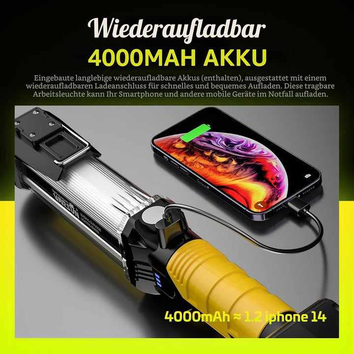 WARSUN LED Arbeitsleuchte Wiederaufladbar Werkstattlampe Taschenlampe 1500 Lumen COB Inspektionsleuc