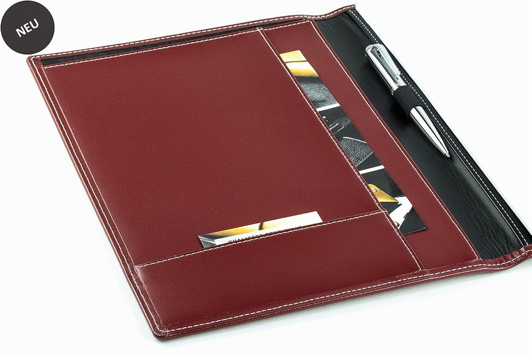 DELMON VARONE - Personalisierbare Schreibmappe DIN A4 aus Cambridge Top Grain Leder rot, Organizer K