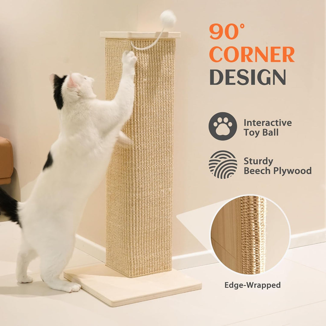 PETKARAY Eck-Kratzbrett für Katzen, 71 cm Hoher Kratzpfosten für Sofa und Wand, Sisal Kratzmatte, Mö