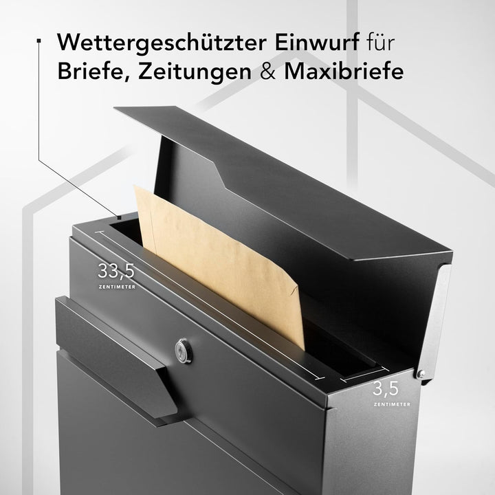 NewHabitat - Briefkasten Munich mit Zeitungsfach - Anthrazit RAL 7016 Ohne Gravur, Ohne Gravur