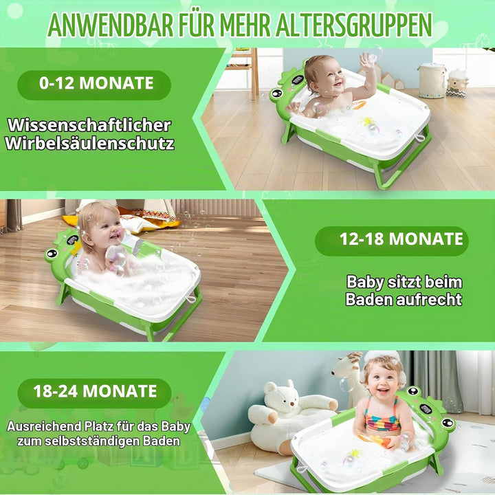 Zusammenklappbare Babybadewanne, Faltbar Baby Badewanne Mit Temperatursensor und Rutschfestem Badeki