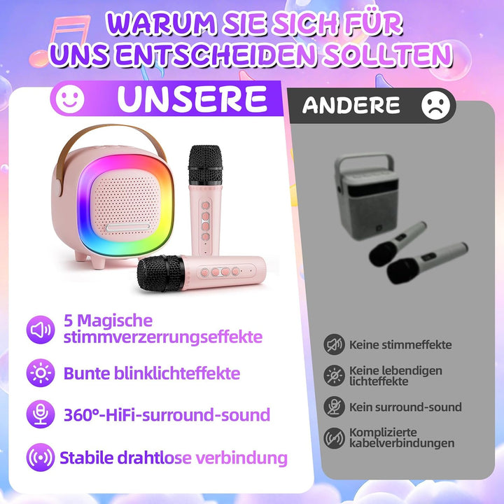 Karaoke Maschine Kinder, Mini Karaoke Maschine mit 2 Mikrofonen, Karaoke Kinder Mikrofon mit Stimmef