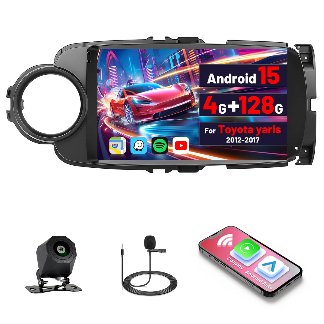 Inefala 4G+128G Android 15 Autoradio für Toyota Yaris 2012-2017, Wireless Carplay & Android Auto, 9"