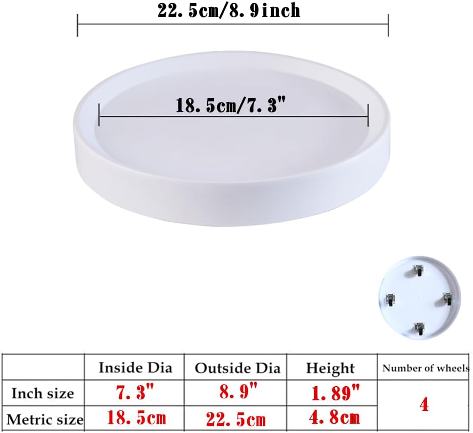 Mobiler Pflanzenständer mit Rädern, 22,6 cm, weiss, Pflanzen-Caddy mit versteckten Rädern, Blumentop