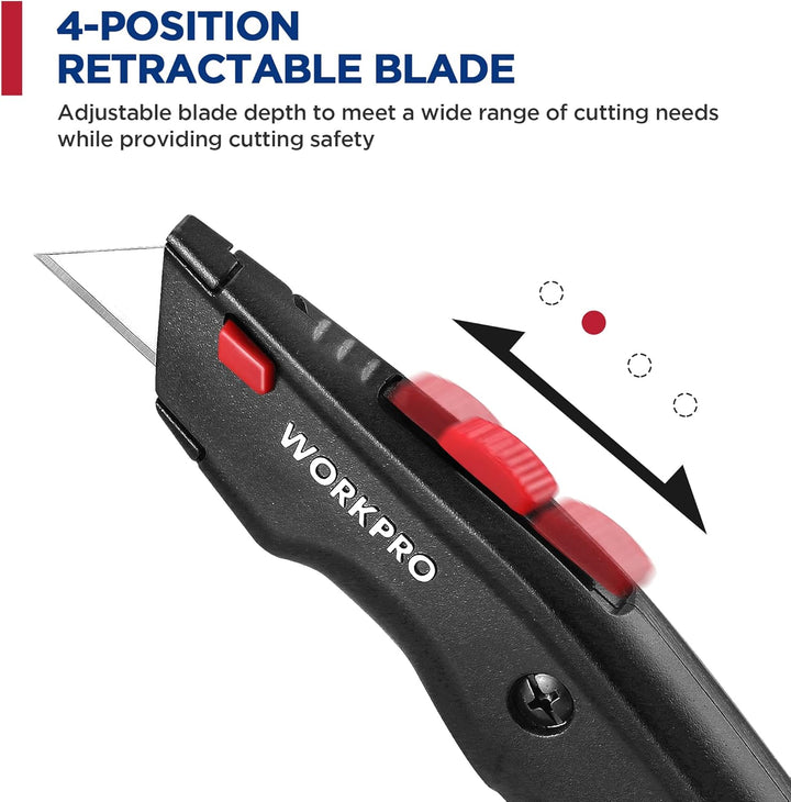 WORKPRO Premium Teppichmesser-Set, Einziehbarer Universalmesser aus Vollmetall, Strapazierfähiger Cu