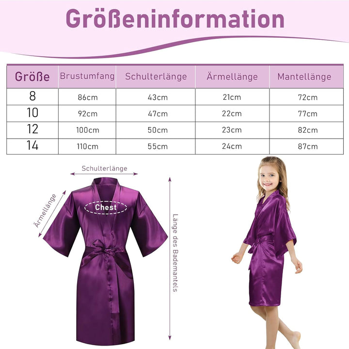 12er Set Satin Kimono Morgenmäntel für Mädchen, Einfarbige Kinder Roben mit Bindegürtel für Geburtst