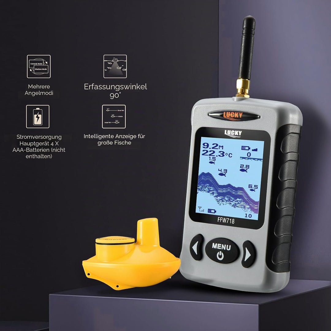 LUCKY Drahtloser Fischfinder Sonarsensor Tragbarer Sonar Fischfinder LCD Display Tiefenmesser zum An
