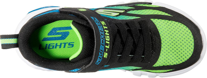 Skechers Jungen Flex-glow Dezlom Sneaker 27.5 EU Black Synthetic Textile Blue Lime Trim, 27.5 EU Bla