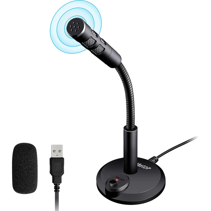 Veetop USB Mikrofon PC und Laptop, Standmikrofon mit 360 Grad Aufnahmefähigkeit, Rauschunterdrückung