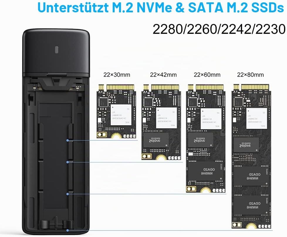 MOKiN M.2 NVMe SATA SSD Enclosure Adapter Tool-Free,USB 3.2 Gen2 10Gbps External to USB PCI-E 6Gbps