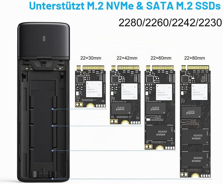 MOKiN M.2 NVMe SATA SSD Enclosure Adapter Tool-Free,USB 3.2 Gen2 10Gbps External to USB PCI-E 6Gbps