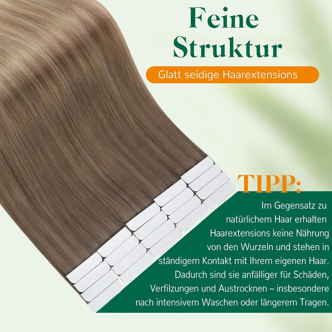 Easyouth Tape in Extensions Echthaar Glue in Haar Extensions Echthaar Farbe Ash Brown Mix Platinum B