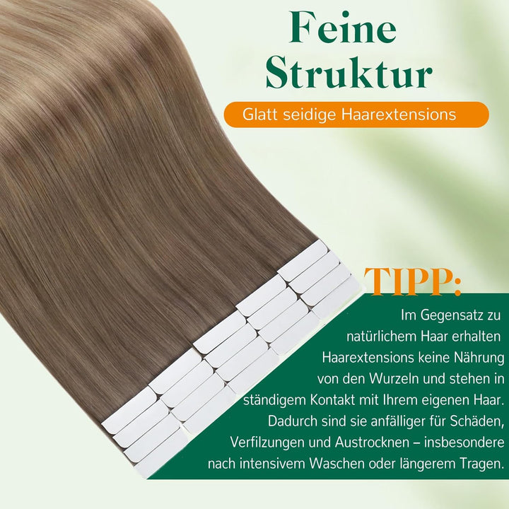 Easyouth Tape in Extension Echthaar Balayage Haar Extensions Tape Echthaar Farbe Aschbraun Mix Plati