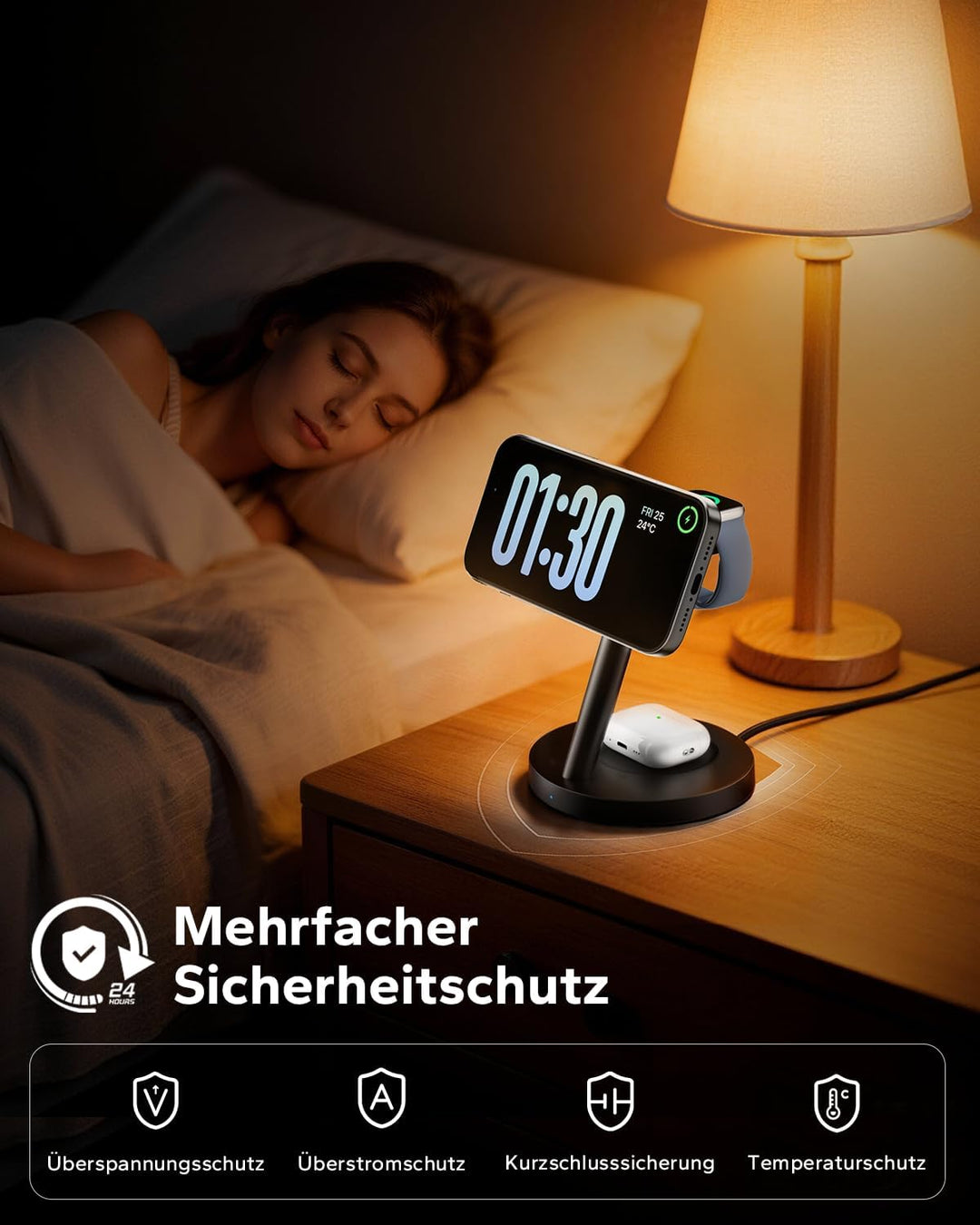 KPON 3 IN 1 Magsafe Ladestation für Apple Watch und iPone, Induktive iPhone Ladestation Magsafe Lade