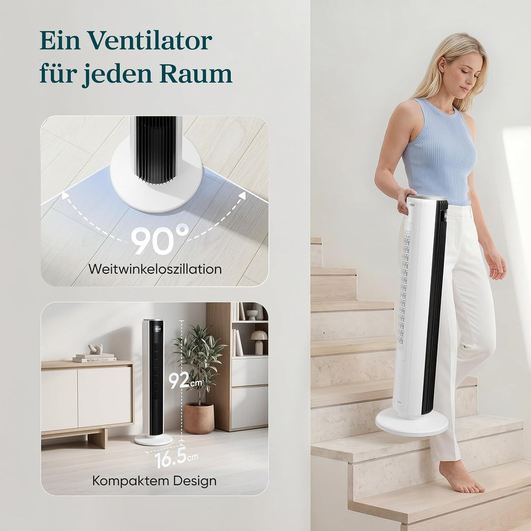 LEVOIT 28dB leiser Turmventilator mit Fortschrittlichem Schlafmodus,7m/s Ventilator mit Fernbedienun