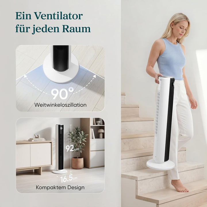 LEVOIT 28dB leiser Turmventilator mit Fortschrittlichem Schlafmodus,7m/s Ventilator mit Fernbedienun