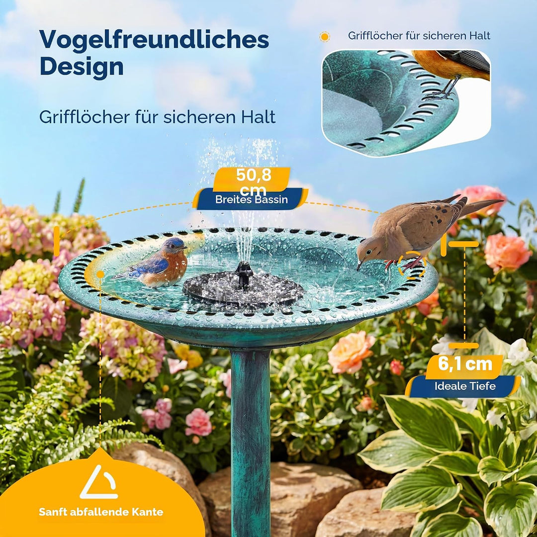 VIVOHOME Vogelbad aus Polyresin antikes Design Vogelbad und solarbetriebener Teichbrunnen grünes Vog